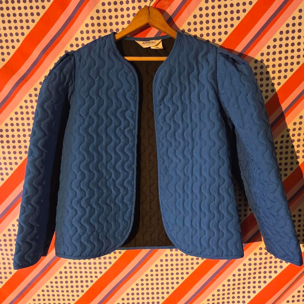 Vintage 1980s Jonquil Quilted Jacket Blue Retro Size 12